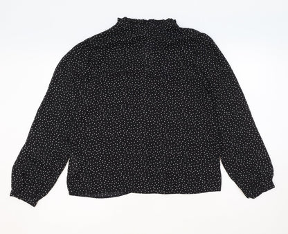 Warehouse Womens Black Polka Dot Polyester Basic Button-Up Size 12 V-Neck