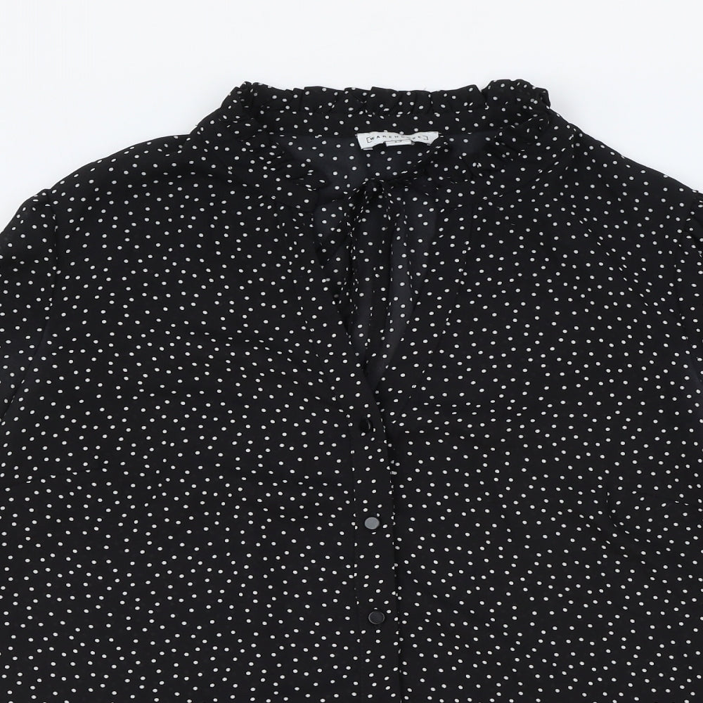 Warehouse Womens Black Polka Dot Polyester Basic Button-Up Size 12 V-Neck