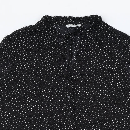 Warehouse Womens Black Polka Dot Polyester Basic Button-Up Size 12 V-Neck