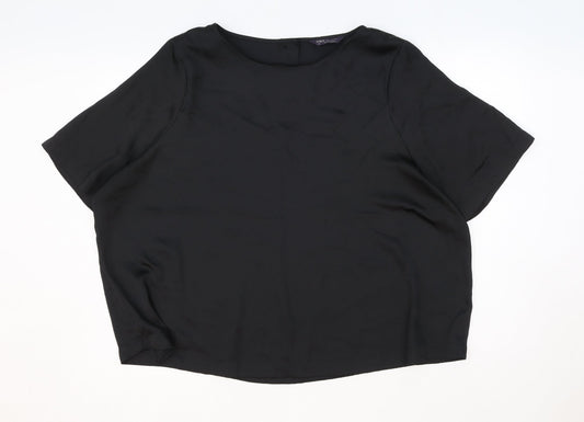 Marks and Spencer Womens Black Polyester Basic T-Shirt Size 2XL Round Neck