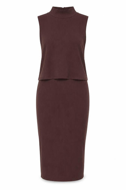 Boohoo Womens Brown Polyester Bodycon Size 14 Mock Neck Pullover