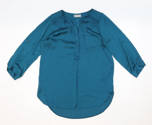 Wallis Womens Blue Polyester Basic Blouse Size S V-Neck