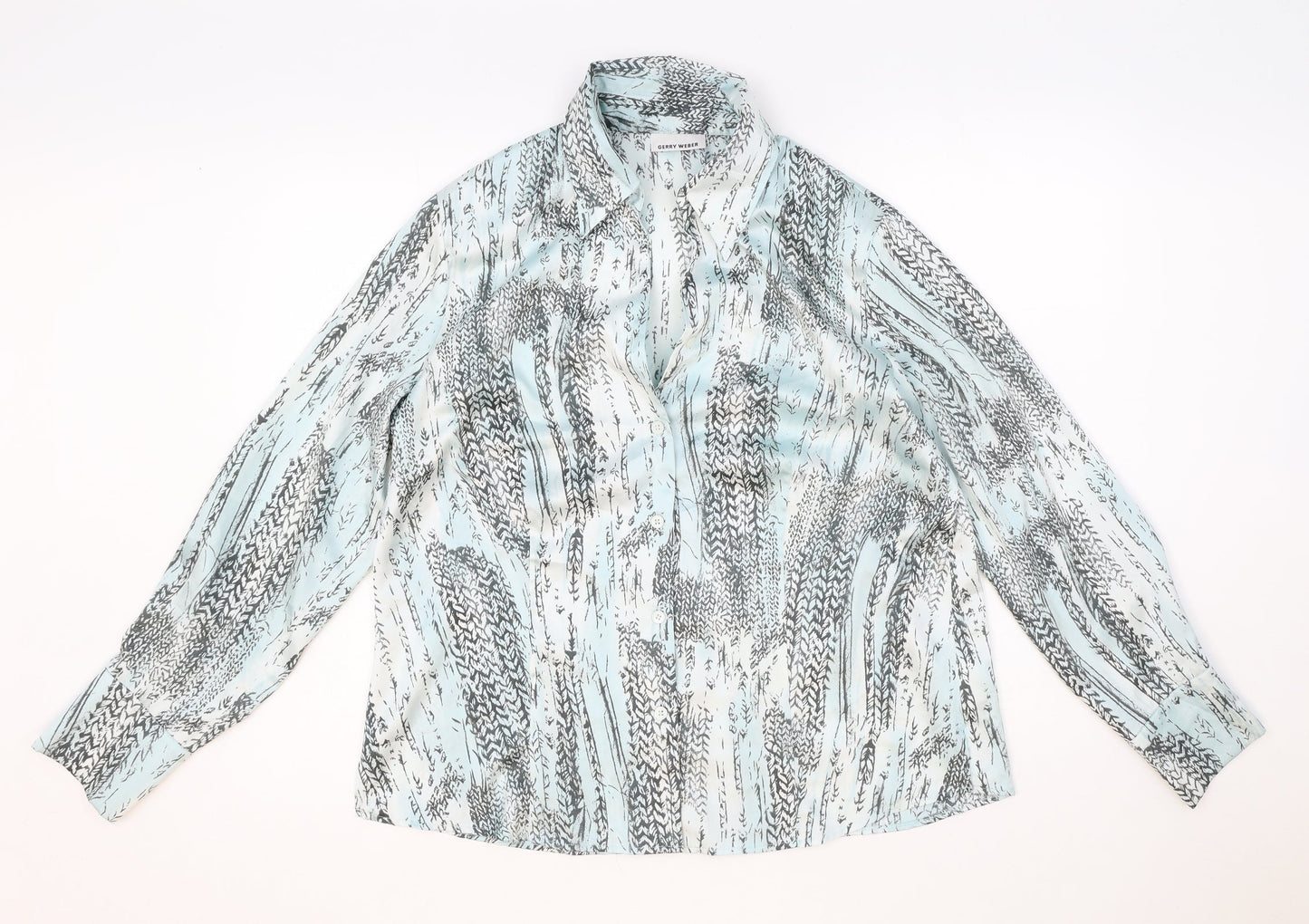 Gerry Weber Womens Blue Geometric Polyester Basic Button-Up Size 18 Collared