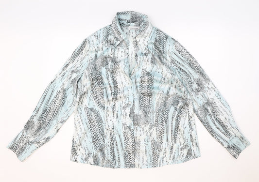 Gerry Weber Womens Blue Geometric Polyester Basic Button-Up Size 18 Collared