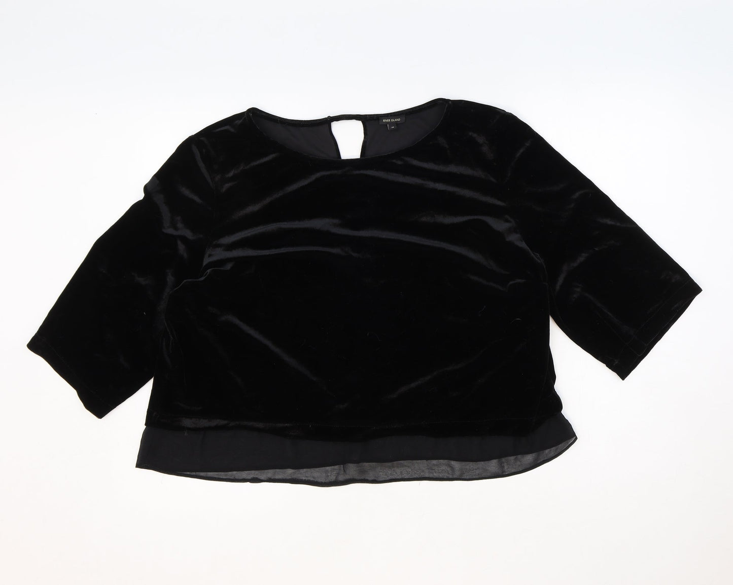 River Island Womens Black Polyester Cropped Blouse Size 18 Boat Neck - Chiffon Hem