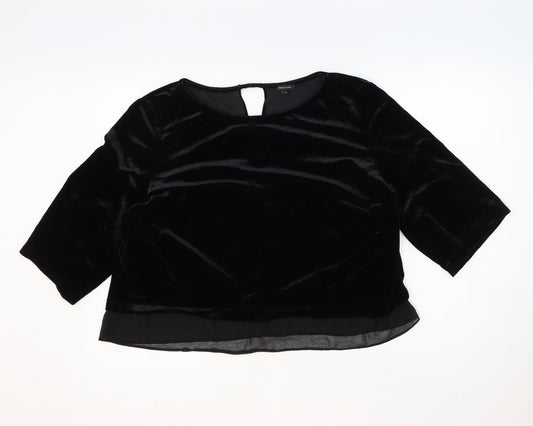 River Island Womens Black Polyester Cropped Blouse Size 18 Boat Neck - Chiffon Hem
