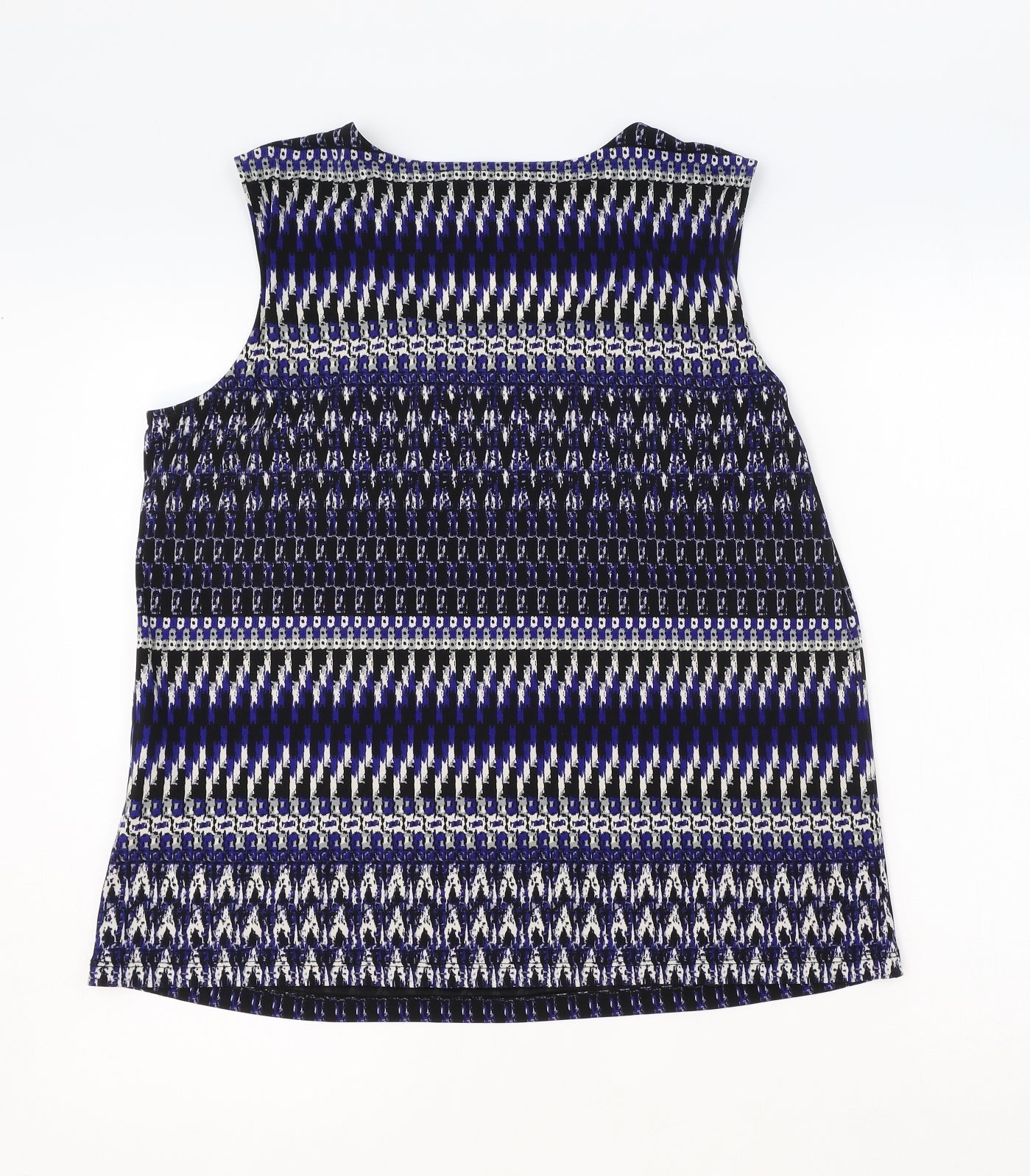 Le Suit Womens Blue Geometric Polyester Basic Tank Size L Round Neck