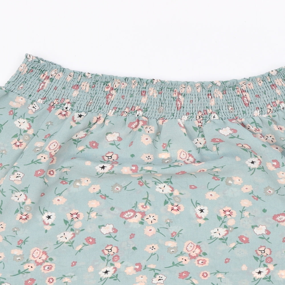Wild Blue Womens Green Floral Polyester Basic Blouse Size M Off the Shoulder