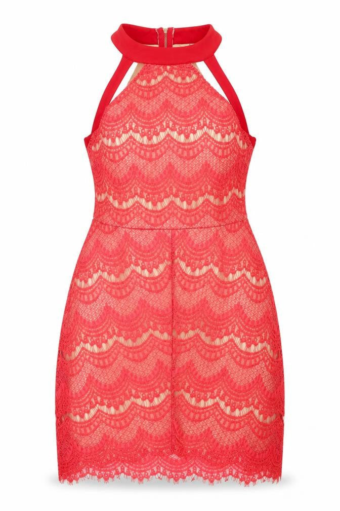 In the Style Womens Red Geometric Polyester Bodycon Size 14 Round Neck Zip