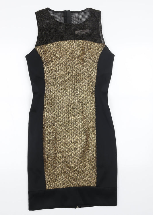 DS DRES Womens Black Polyester Pencil Dress Size 8 Scoop Neck Zip