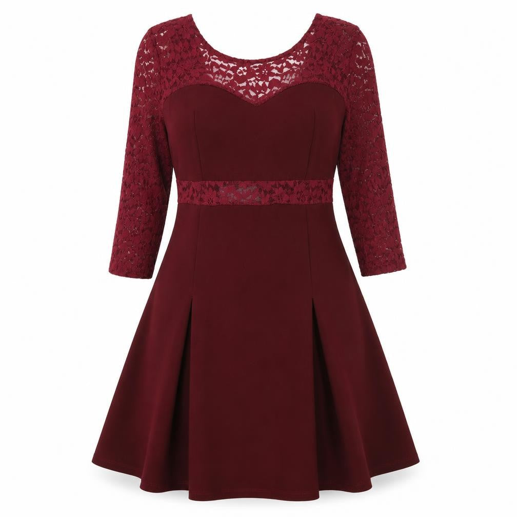Preworn Womens Red Polyester A-Line Size L Scoop Neck Zip - Lace detail