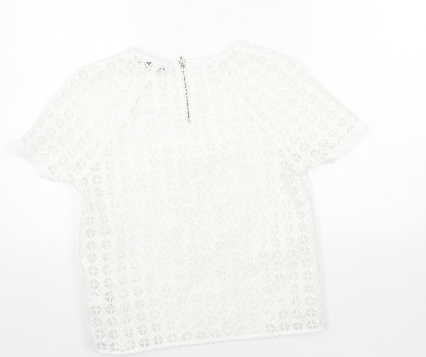 NEXT Womens White Polyester Basic Blouse Size 10 Round Neck