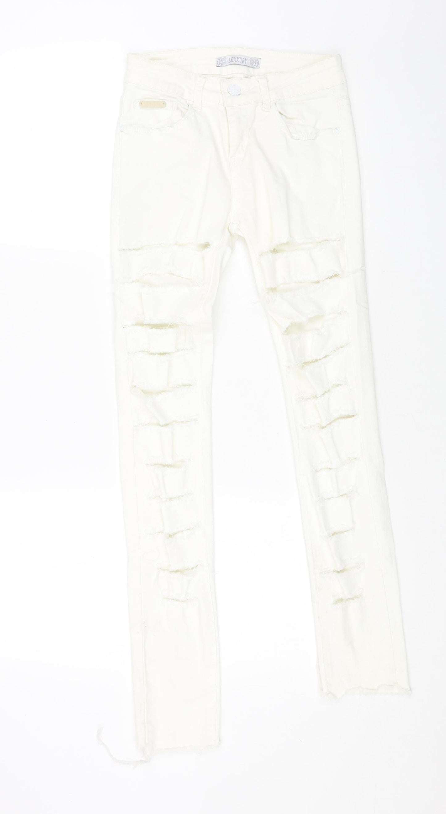 lexxury Womens White Cotton Skinny Jeans Size 28 L27 in Regular Button