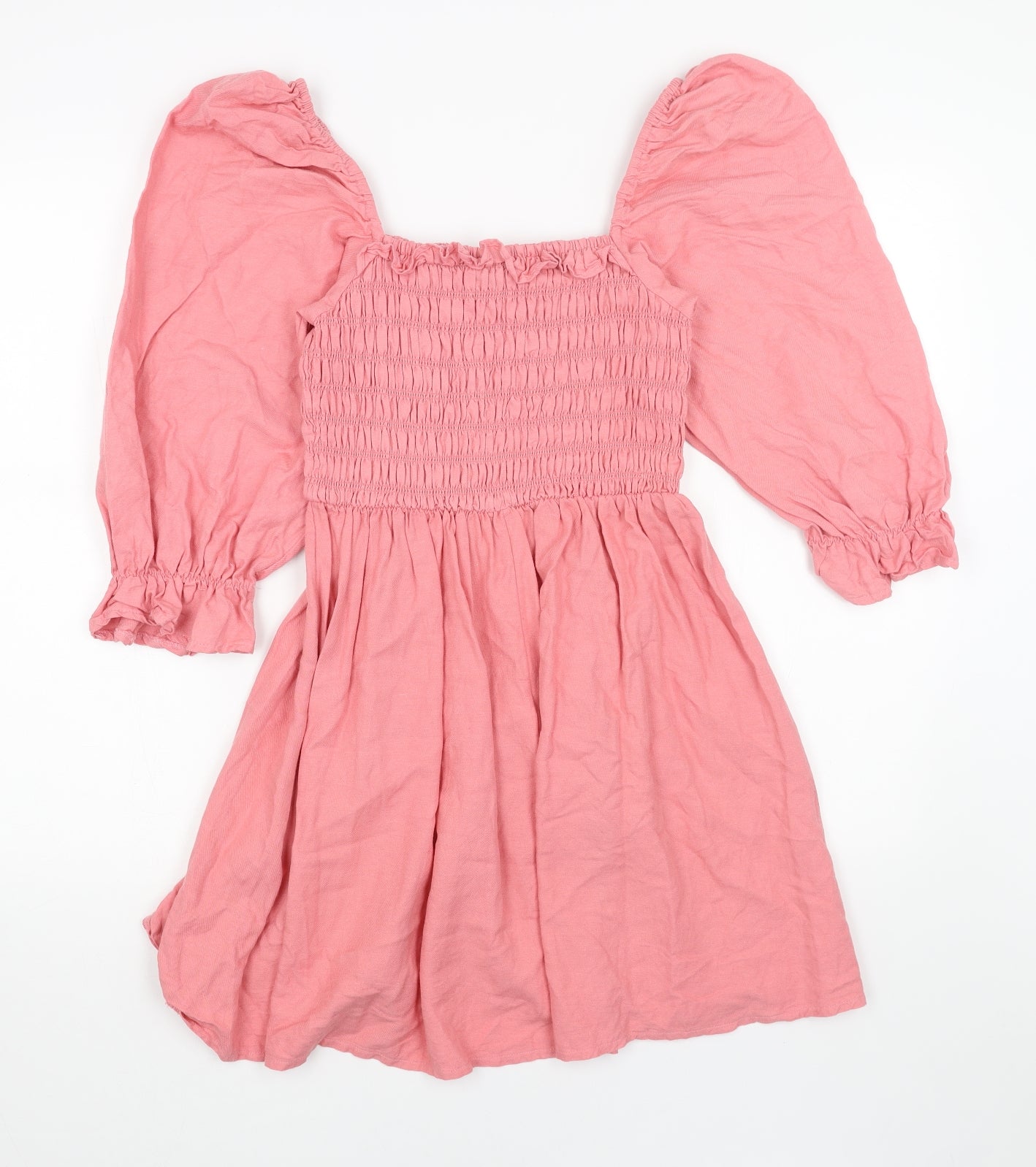 New Look Womens Pink Cotton Fit & Flare Size 10 Square Neck Pullover
