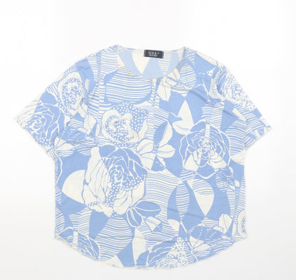 Soul Womens Blue Geometric Polyester Basic Blouse Size M Round Neck