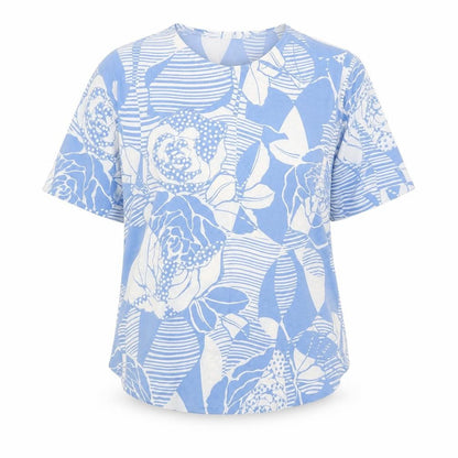 Soul Womens Blue Geometric Polyester Basic Blouse Size M Round Neck
