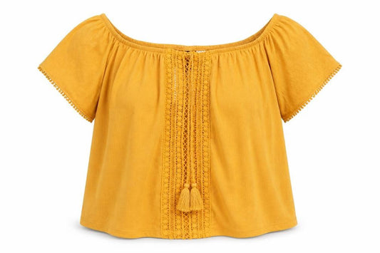 H&M Womens Yellow Polyester Basic Blouse Size M Off the Shoulder