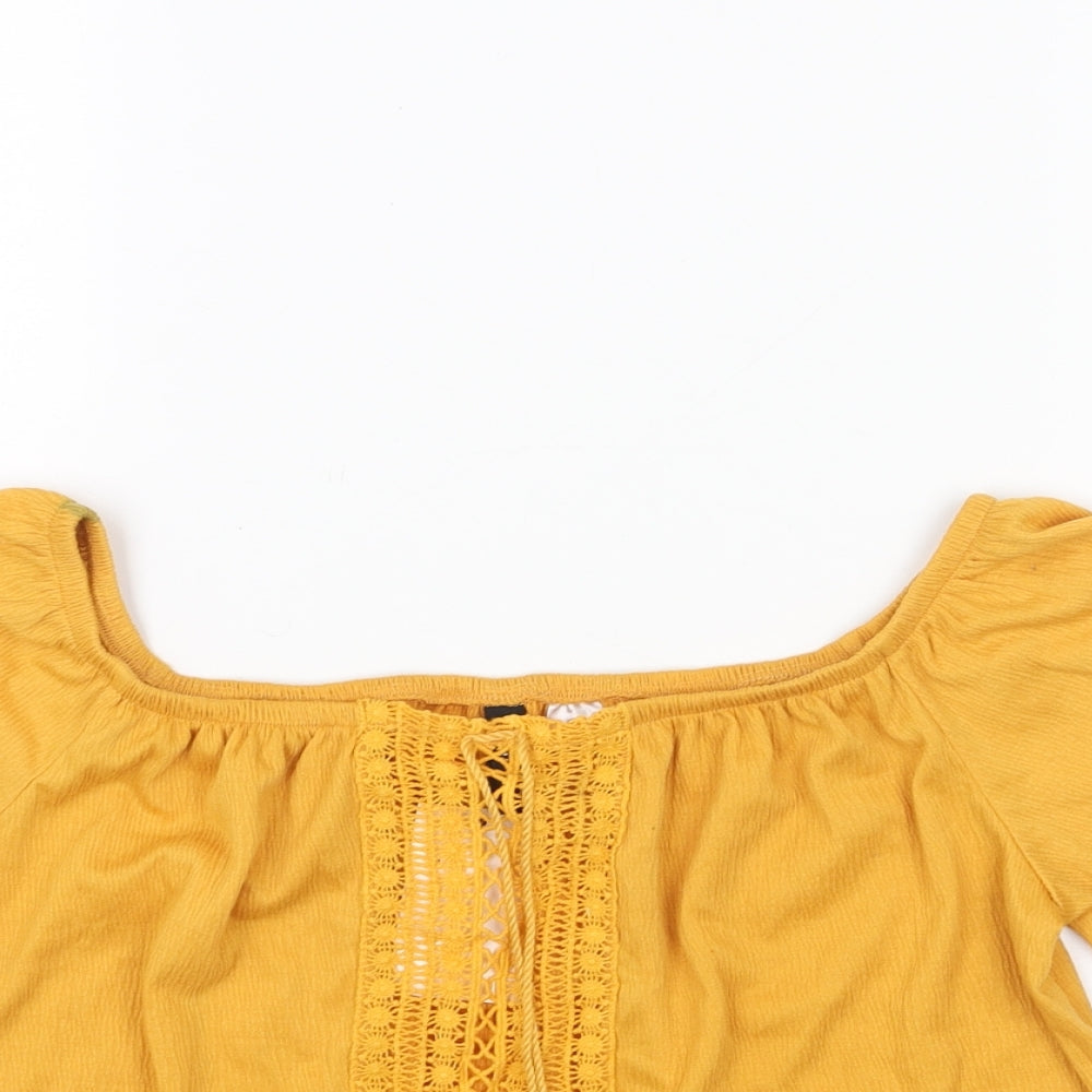 H&M Womens Yellow Polyester Basic Blouse Size M Off the Shoulder