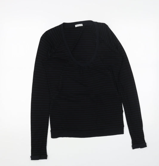 Topshop Womens Black Striped Cotton Basic T-Shirt Size 8 Round Neck
