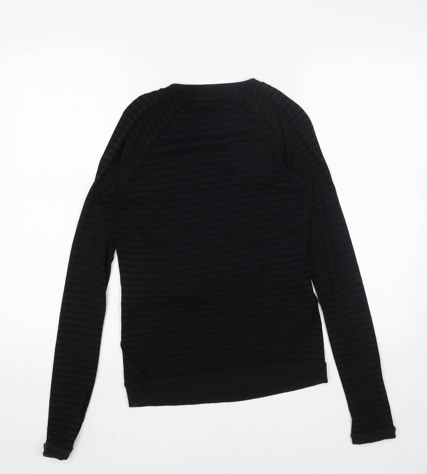 Topshop Womens Black Striped Cotton Basic T-Shirt Size 8 Round Neck