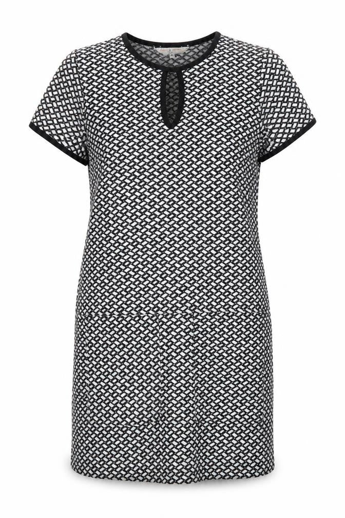Billie & Blossom Womens Black Geometric Polyester Shift Size 8 Scoop Neck Pullover