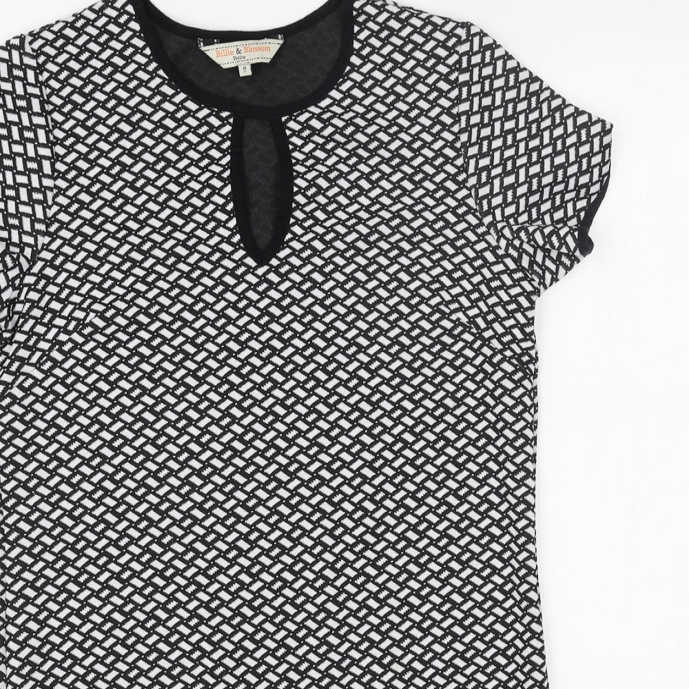 Billie & Blossom Womens Black Geometric Polyester Shift Size 8 Scoop Neck Pullover