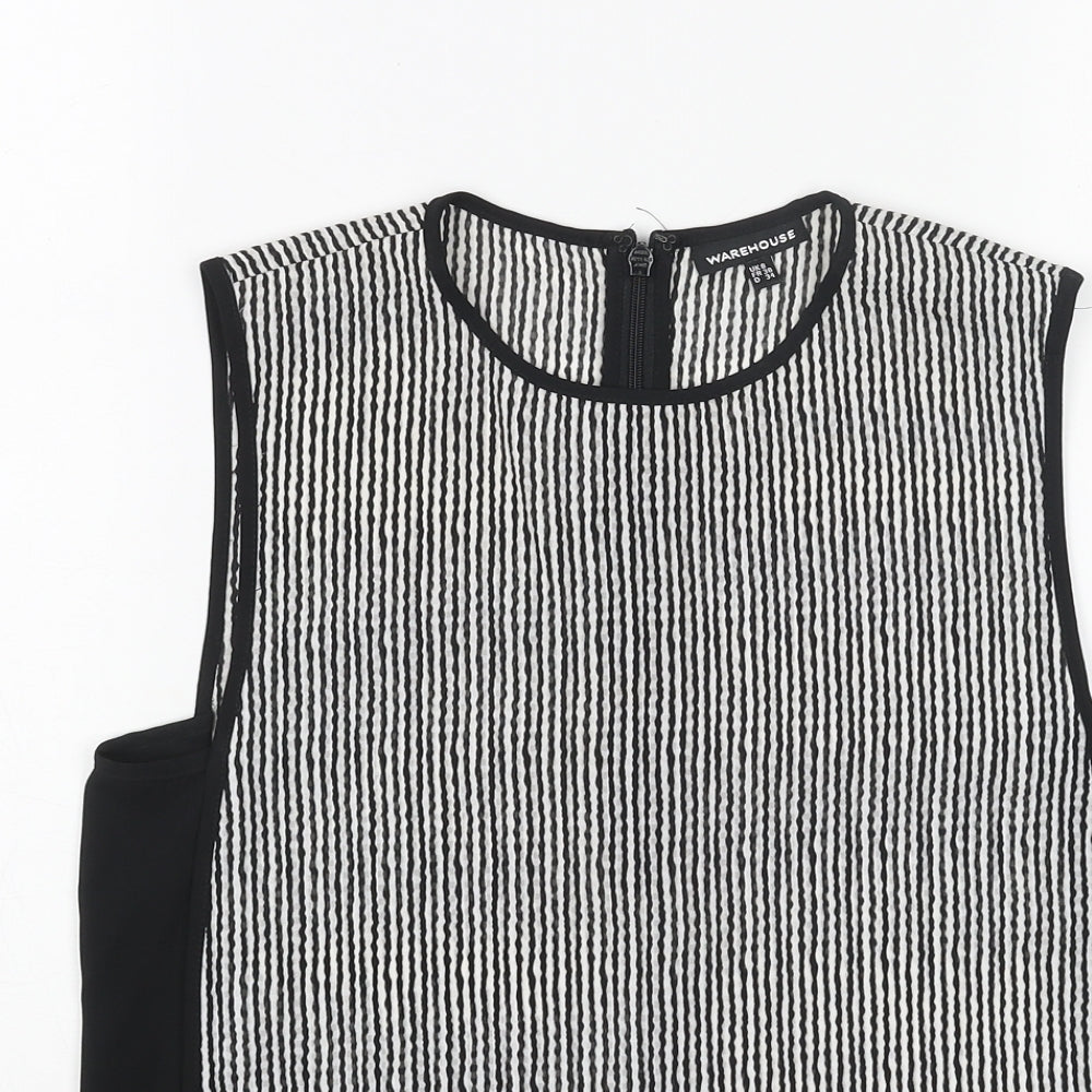 Warehouse Womens White Striped Polyester Basic Tank Size 8 Scoop Neck