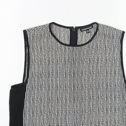 Warehouse Womens White Striped Polyester Basic Tank Size 8 Scoop Neck