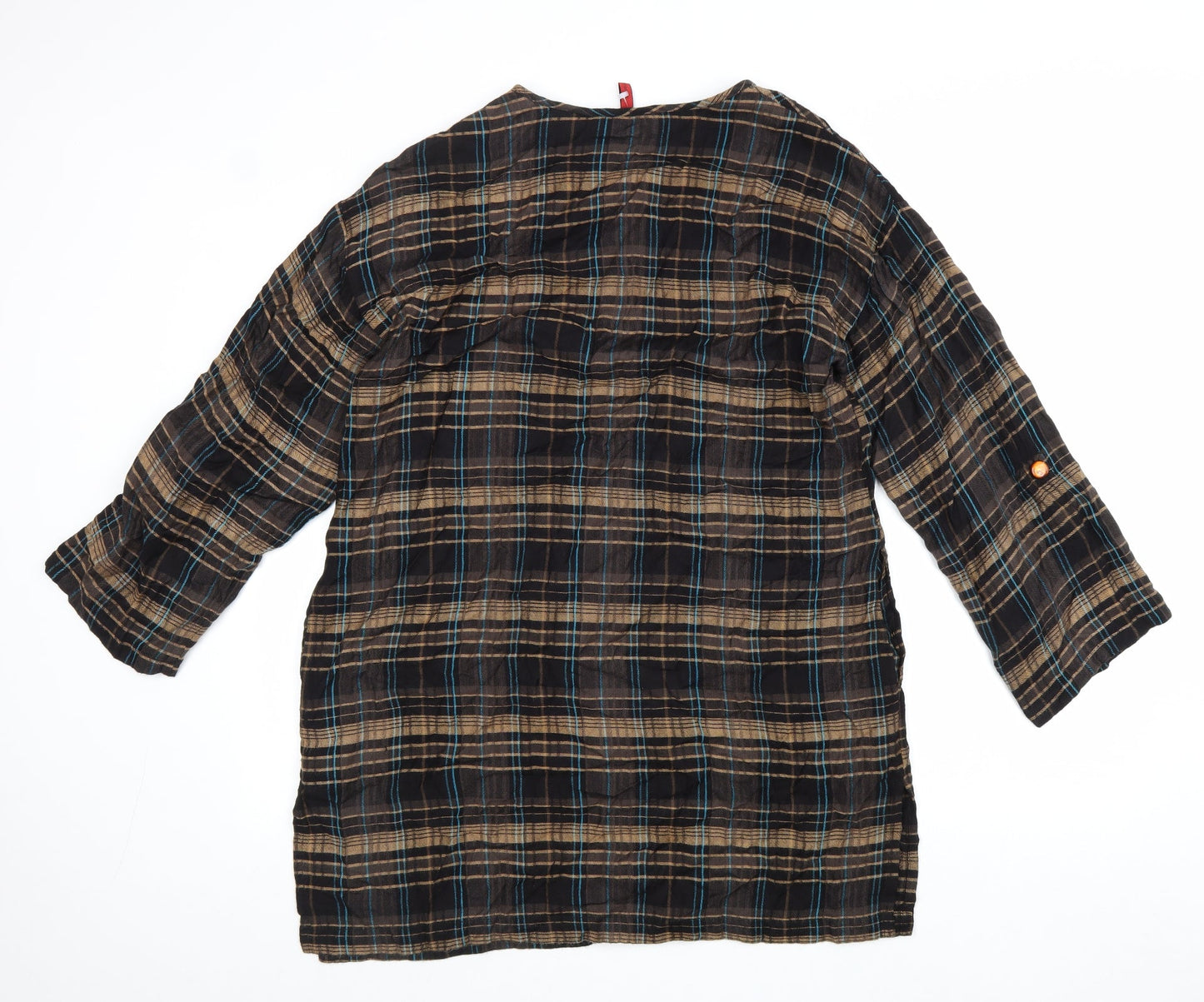 Fransa Womens Brown Plaid Viscose A-Line Size M Round Neck Pullover