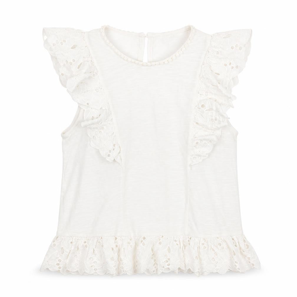 Miss Selfridge Womens White Polyester Basic Tank Size 6 Round Neck - Broderie Anglaise