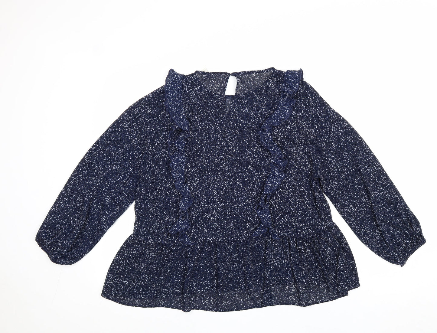 H&M Womens Blue Geometric Polyester Basic Blouse Size 10 Round Neck
