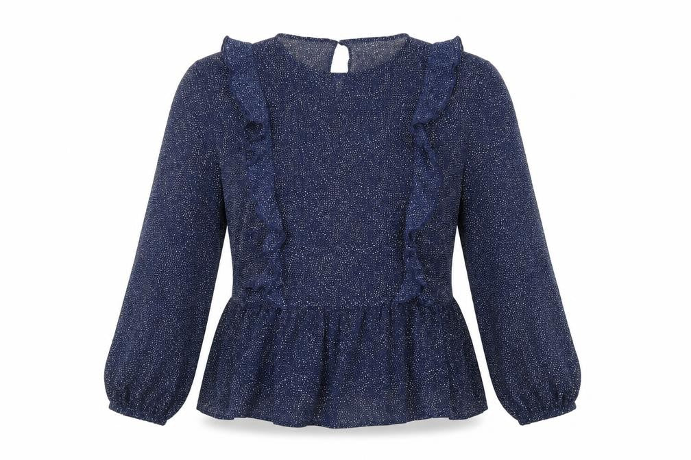 H&M Womens Blue Geometric Polyester Basic Blouse Size 10 Round Neck