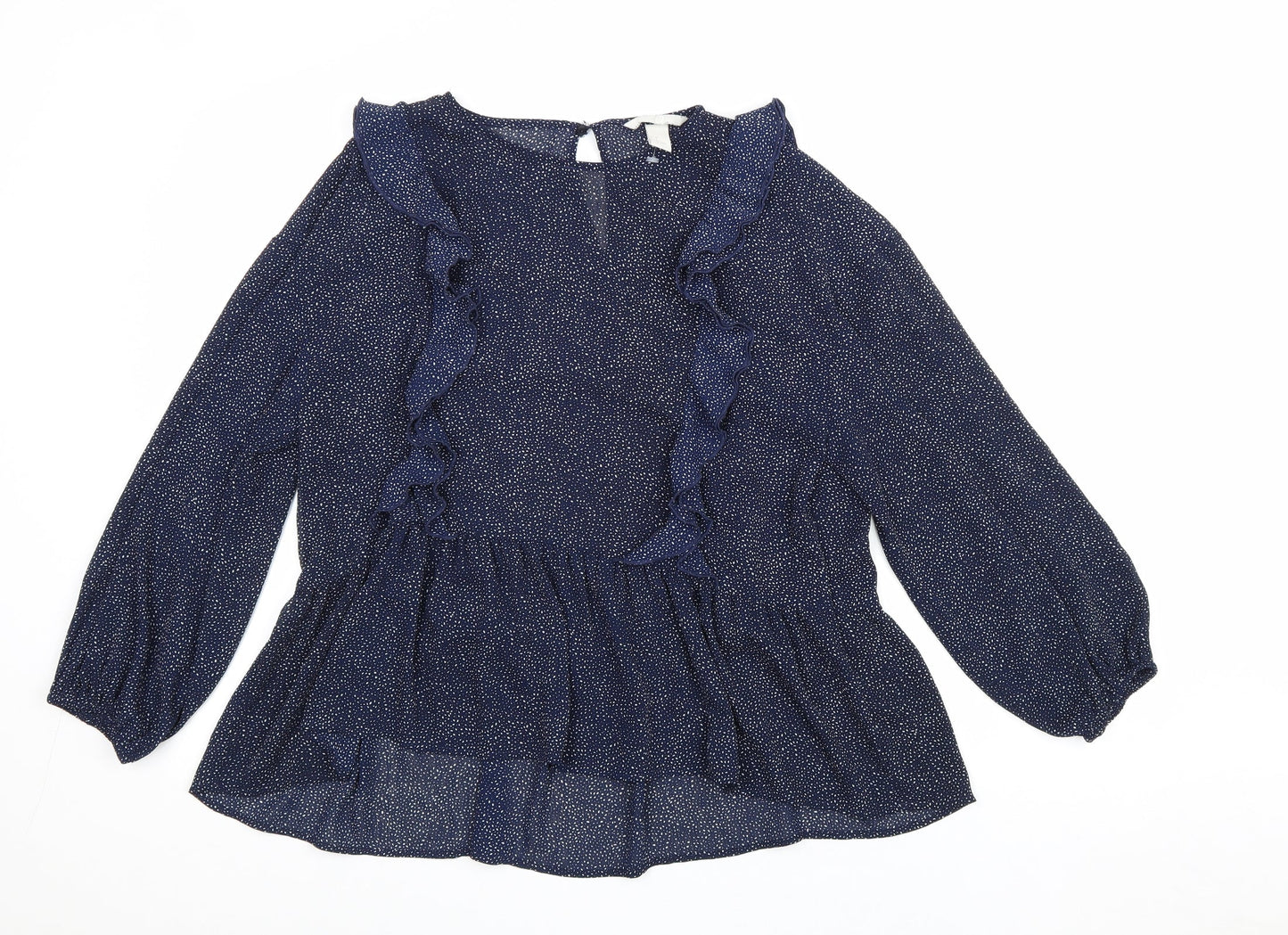 H&M Womens Blue Geometric Polyester Basic Blouse Size 10 Round Neck