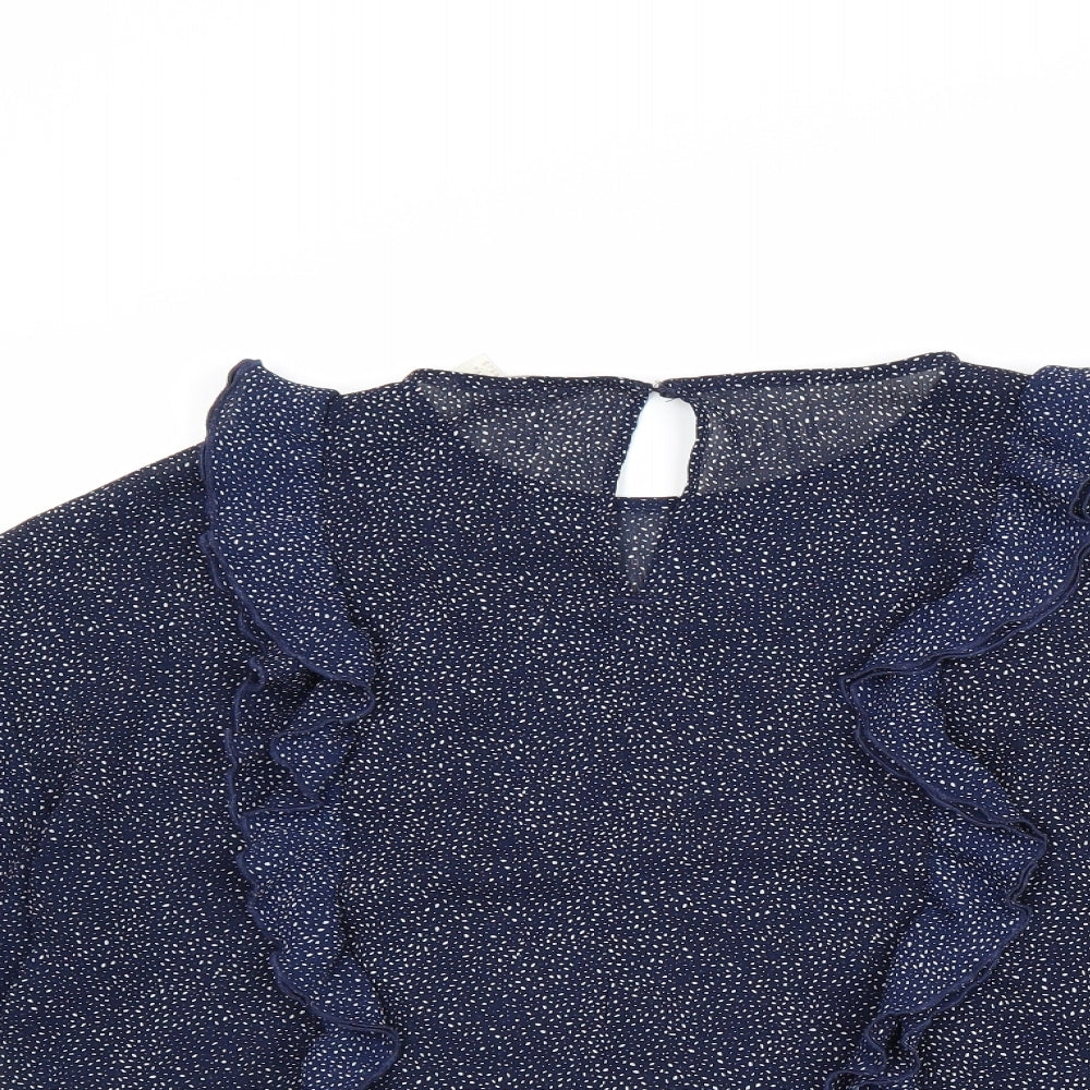 H&M Womens Blue Geometric Polyester Basic Blouse Size 10 Round Neck