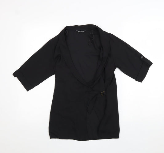 Select Womens Black Polyester Kimono Blouse Size 6 V-Neck