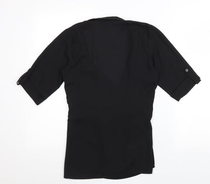 Select Womens Black Polyester Kimono Blouse Size 6 V-Neck