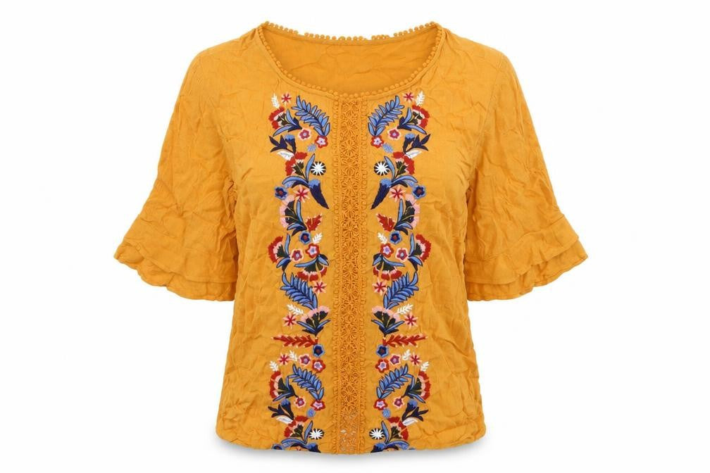Papaya Womens Orange Geometric Viscose Basic Blouse Size 8 Round Neck
