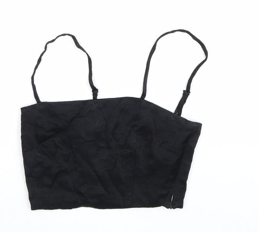 Zara Womens Black Polyester Cropped Tank Size S Square Neck