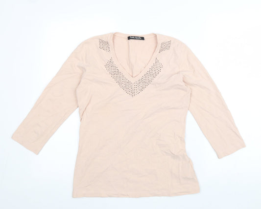 Betty Barclay Womens Pink Cotton Basic Blouse Size 8 V-Neck