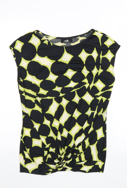 Wallis Womens Black Geometric Polyester Basic Blouse Size 8 Round Neck - Twist Detail