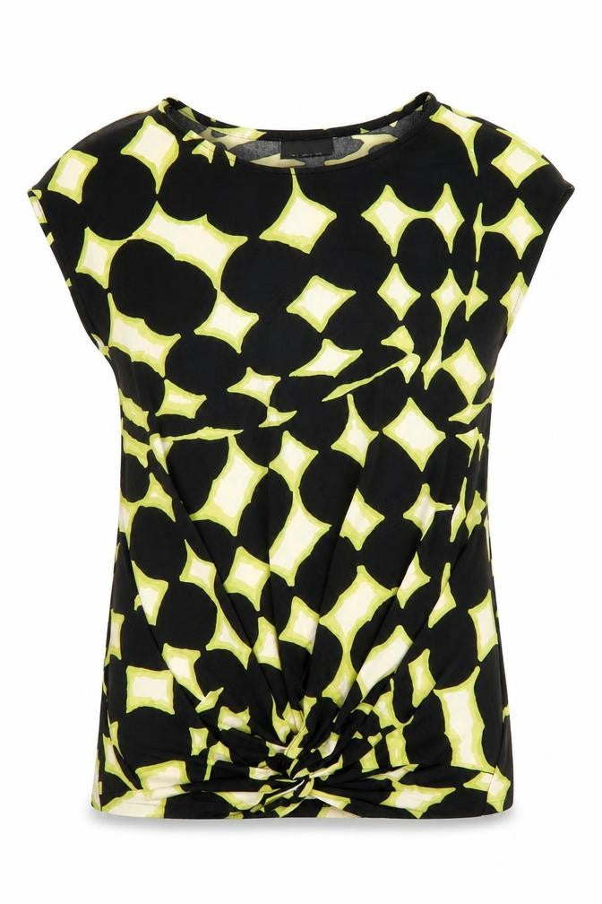 Wallis Womens Black Geometric Polyester Basic Blouse Size 8 Round Neck - Twist Detail