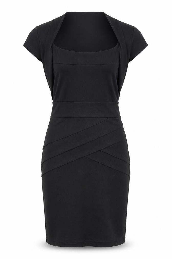 Fever Fish Womens Black Polyester Pencil Dress Size 8 Square Neck Pullover