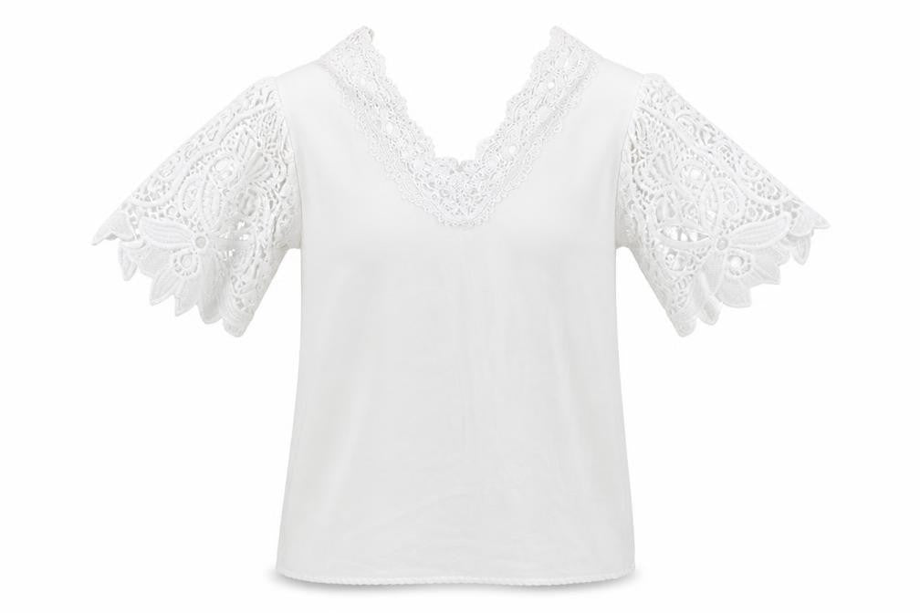 Preworn Womens White Polyester Basic Blouse Size S V-Neck - Cold Shoulder