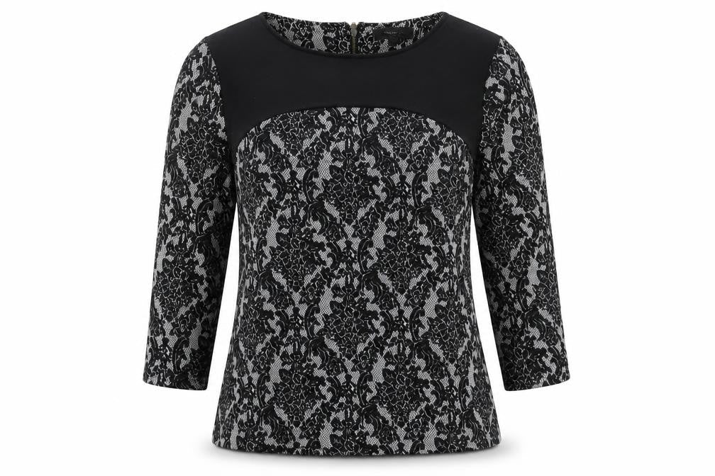 Papaya Womens Black Geometric Polyester Basic Blouse Size 10 Boat Neck