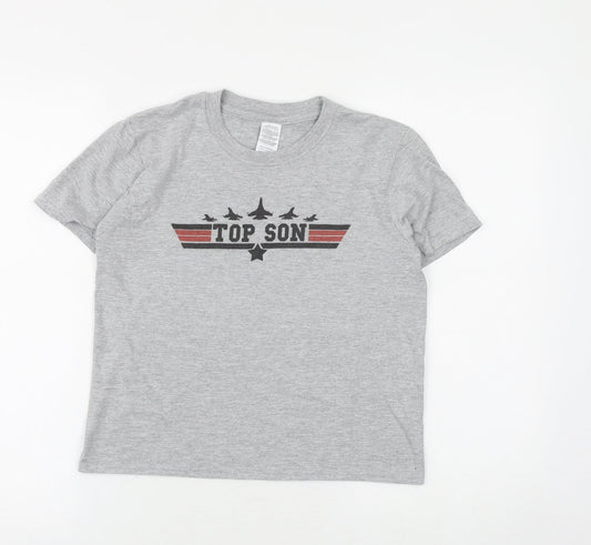 Gildan Boys Grey 100% Cotton Basic T-Shirt Size 9-10 Years Round Neck Pullover - Top Son, Top Gun
