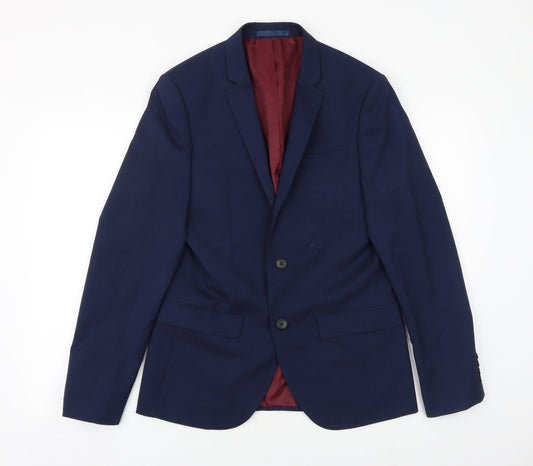 River Island Mens Blue Viscose Jacket Suit Jacket Size 38 Regular