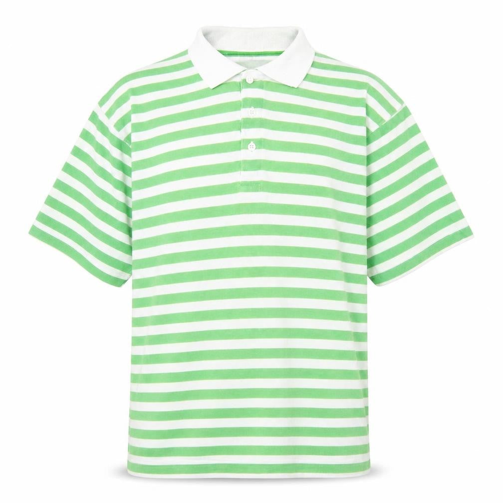 leisure man Mens Green Striped Cotton Polo Size M Collared Button