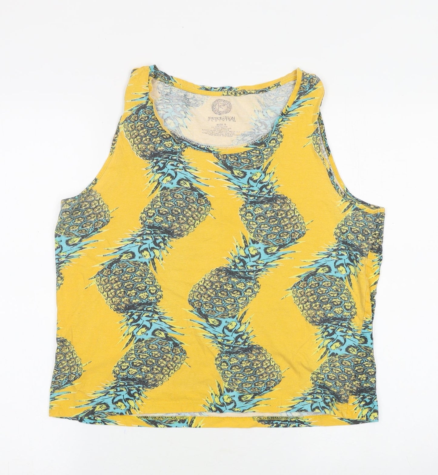 resolution Womens Yellow Geometric Viscose Basic Tank Size S Round Neck - Pineapple