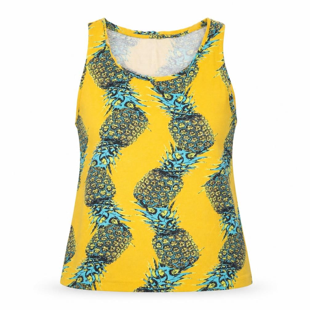resolution Womens Yellow Geometric Viscose Basic Tank Size S Round Neck - Pineapple