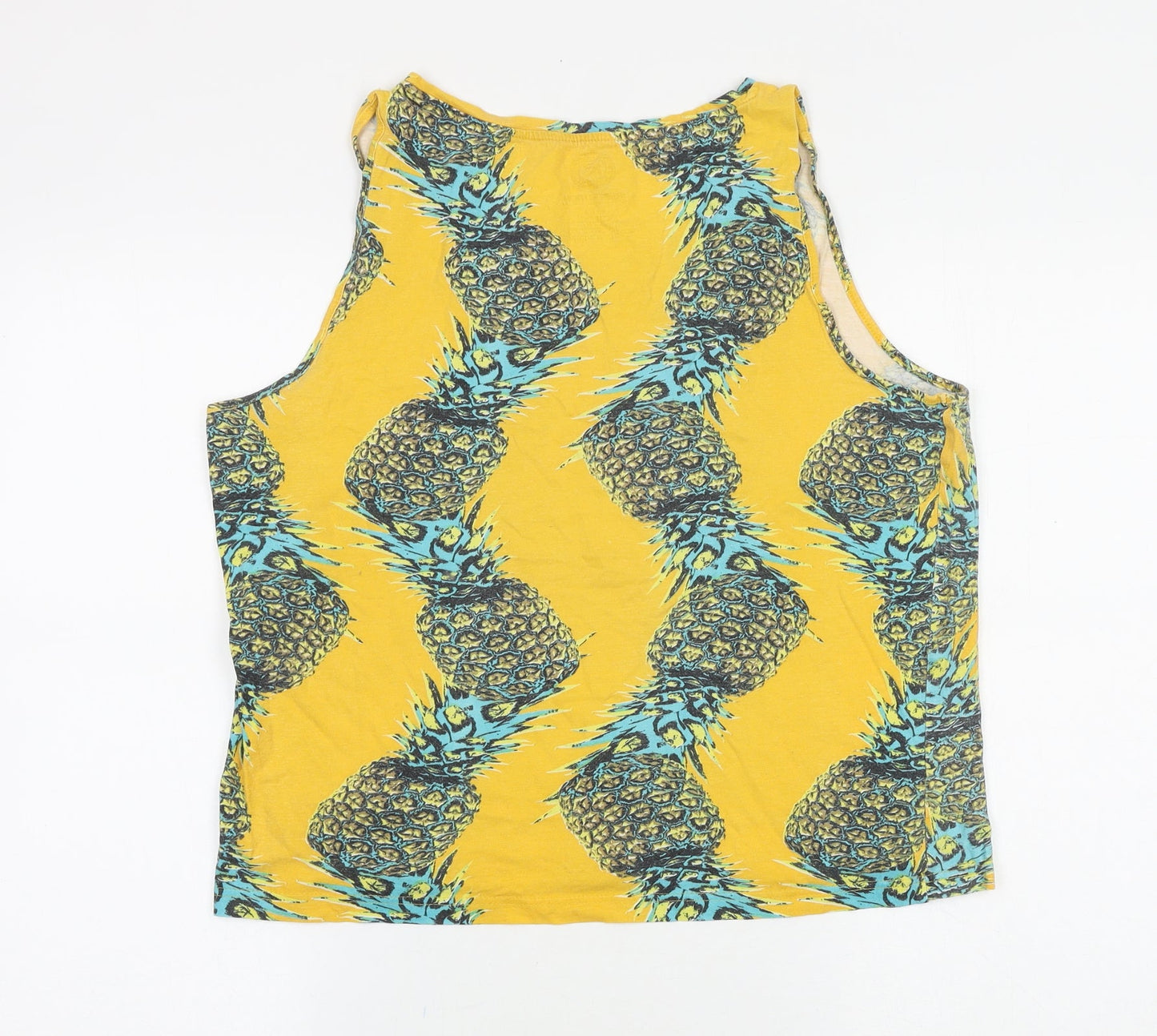 resolution Womens Yellow Geometric Viscose Basic Tank Size S Round Neck - Pineapple